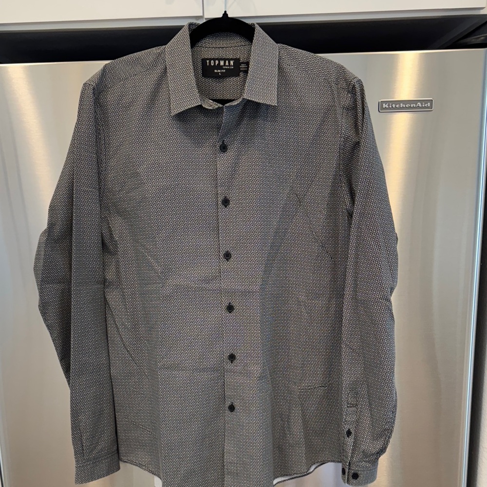 TOPMAN Black/ Grey Patterned Men's Shirt L button Up